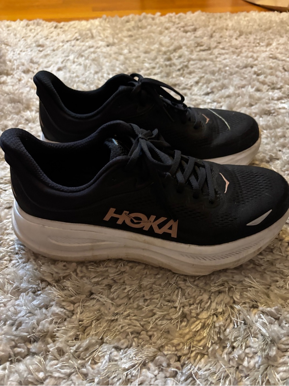 Hoka Bondi 9 Black and White Women's Athletic Running Shoes